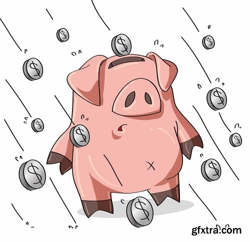 Collection of funny pig piggy smile vector image 25 EPS