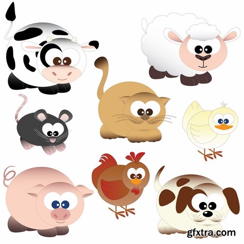 Collection of funny pig piggy smile vector image 25 EPS