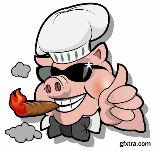 Collection of funny pig piggy smile vector image 25 EPS