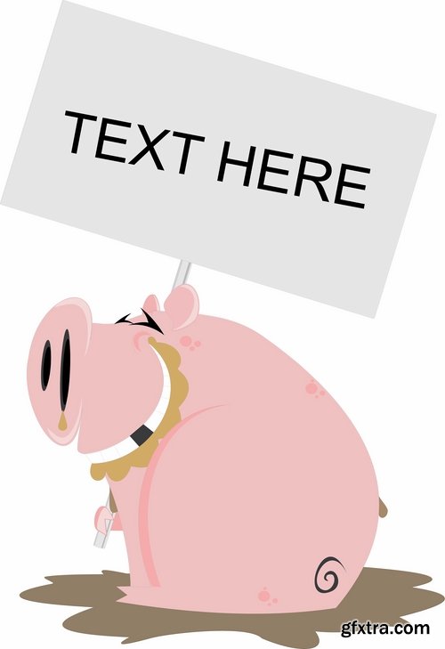 Collection of funny pig piggy smile vector image 25 EPS