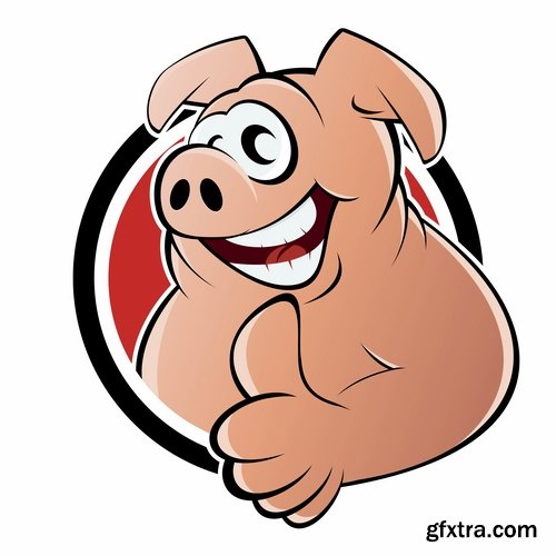 Collection of funny pig piggy smile vector image 25 EPS