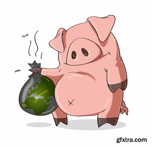 Collection of funny pig piggy smile vector image 25 EPS