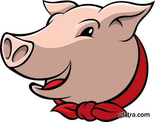 Collection of funny pig piggy smile vector image 25 EPS