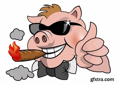 Collection of funny pig piggy smile vector image 25 EPS