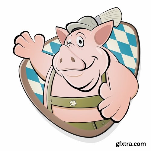 Collection of funny pig piggy smile vector image 25 EPS