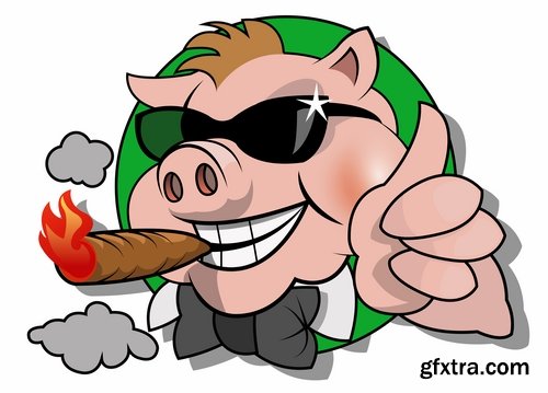 Collection of funny pig piggy smile vector image 25 EPS