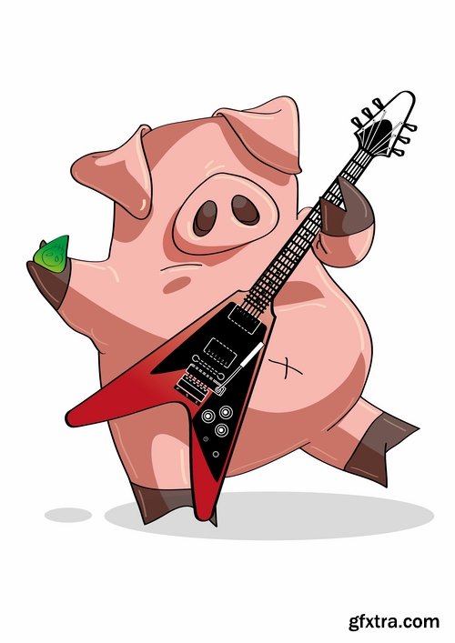 Collection of funny pig piggy smile vector image 25 EPS