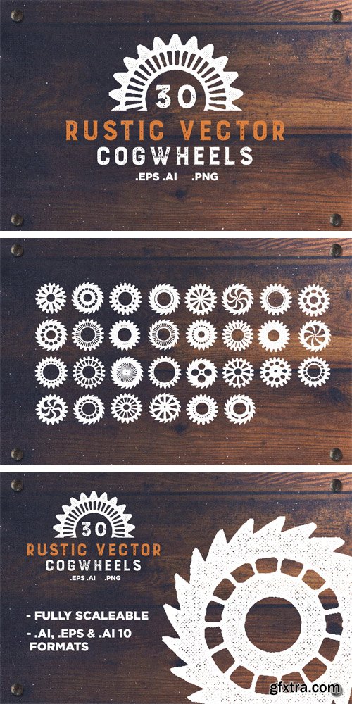 CM 881454 - 30 Rustic Vector Cogwheels