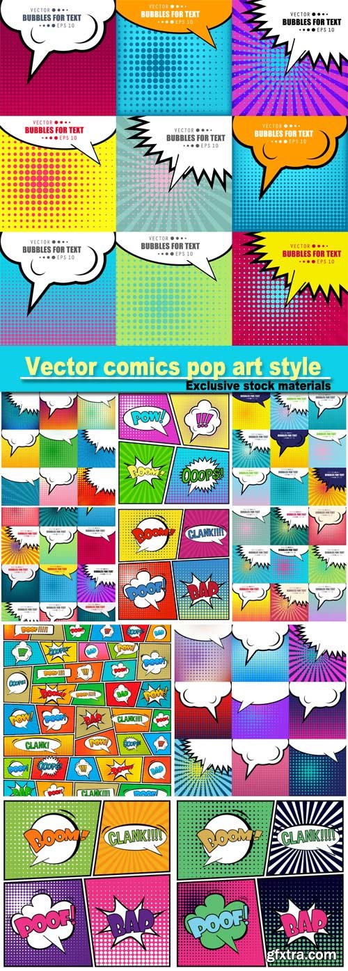 Abstract creative concept vector comics pop art style blank layout template with clouds beams