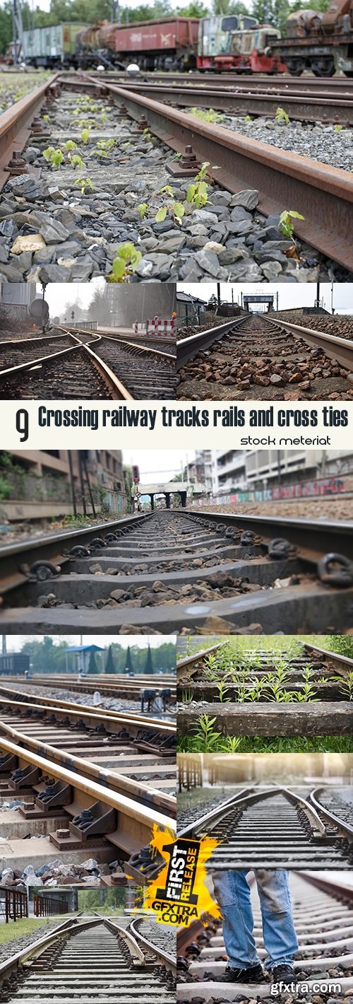 Crossing railway tracks rails and cross ties