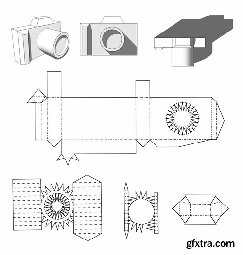 Collection of box to cut a figure of origami gift box cardboard container 2-25 EPS