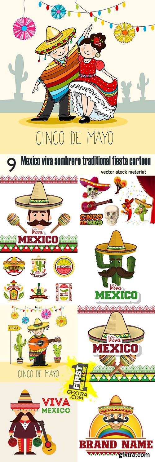 Mexico viva sombrero traditional fiesta cartoon