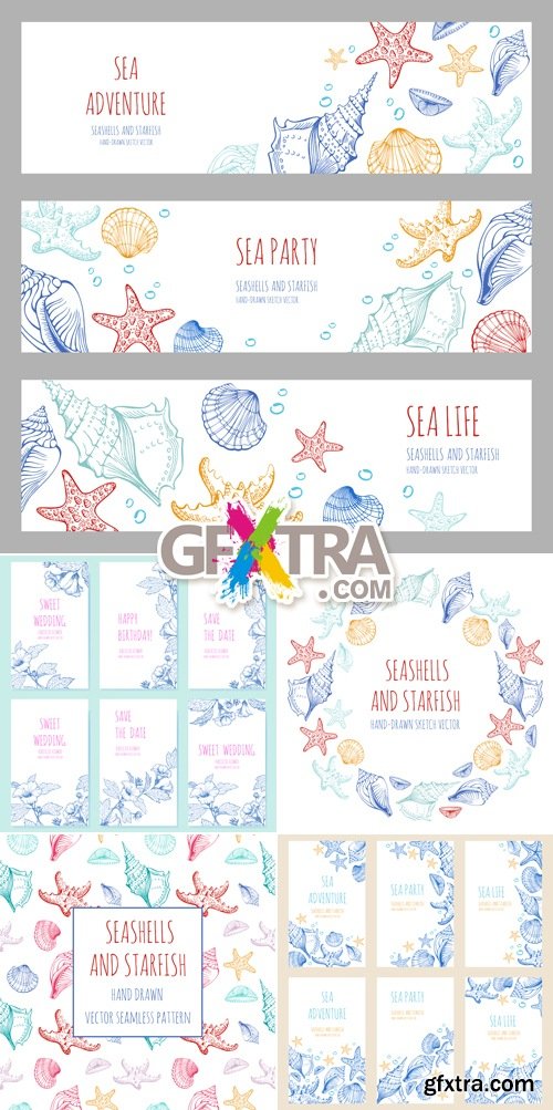 Seashells Banners Vector