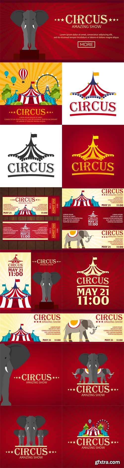 Vector Set - Circus Banners, Tickets. Flat Design