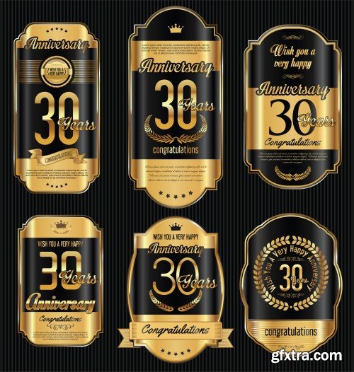 Anniversary golden retro vintage labels collection