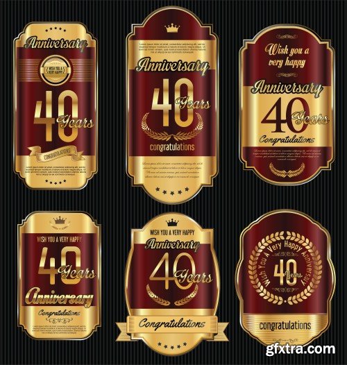 Anniversary golden retro vintage labels collection