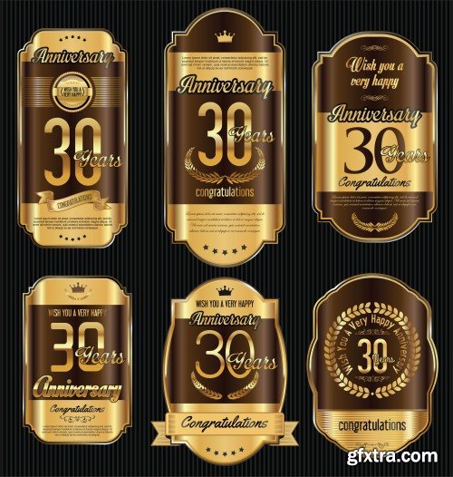 Anniversary golden retro vintage labels collection