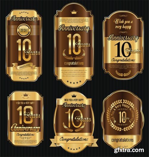 Anniversary golden retro vintage labels collection