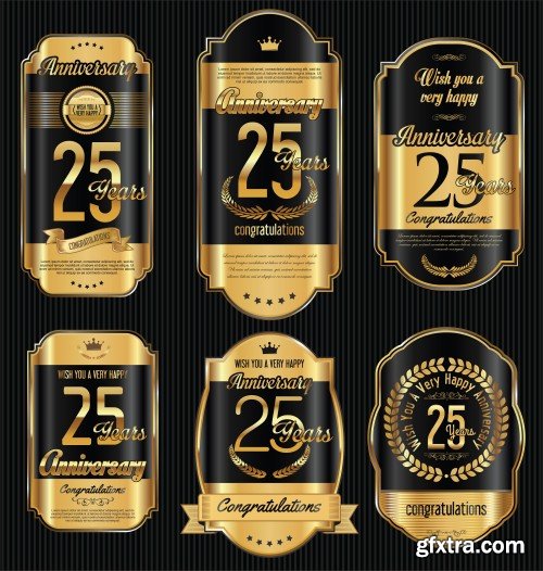 Anniversary golden retro vintage labels collection