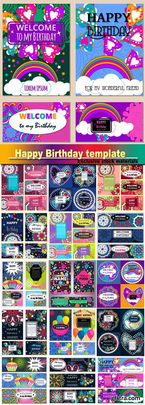 Happy Birthday template and mandala pattern, brochure, gift certificate, party invitation, congratulation