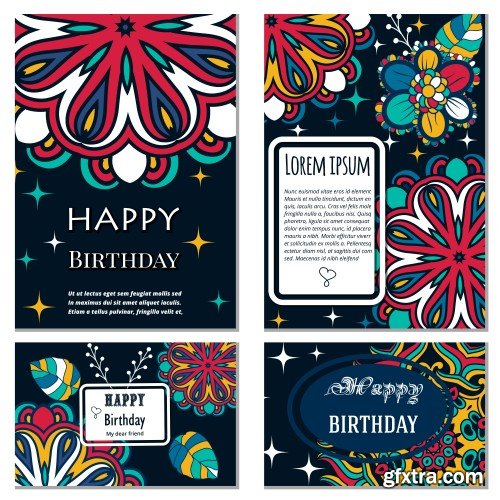 Happy Birthday template and mandala pattern, brochure, gift certificate, party invitation, congratulation