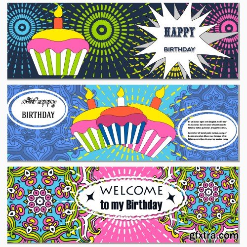 Happy Birthday template and mandala pattern, brochure, gift certificate, party invitation, congratulation