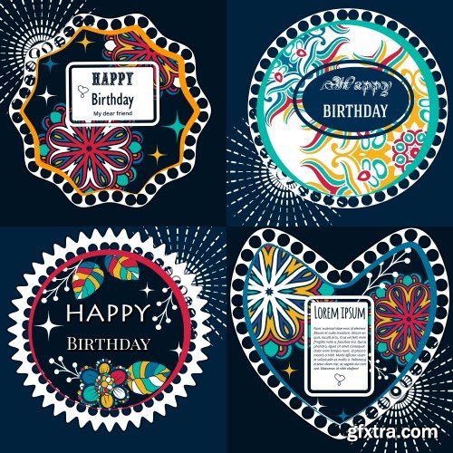 Happy Birthday template and mandala pattern, brochure, gift certificate, party invitation, congratulation