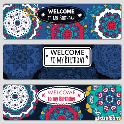 Happy Birthday template and mandala pattern, brochure, gift certificate, party invitation, congratulation