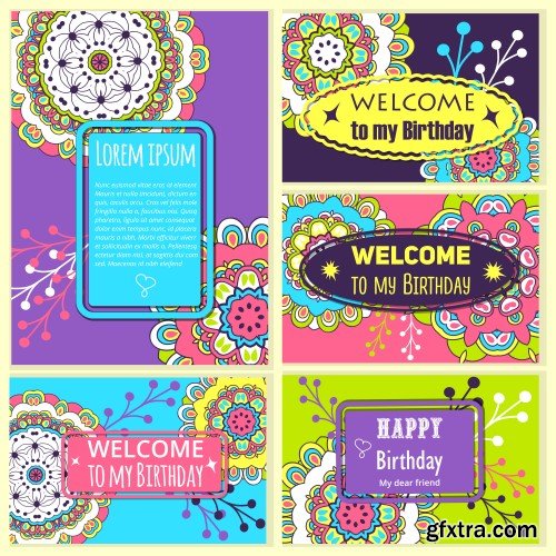 Happy Birthday template and mandala pattern, brochure, gift certificate, party invitation, congratulation