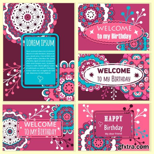 Happy Birthday template and mandala pattern, brochure, gift certificate, party invitation, congratulation