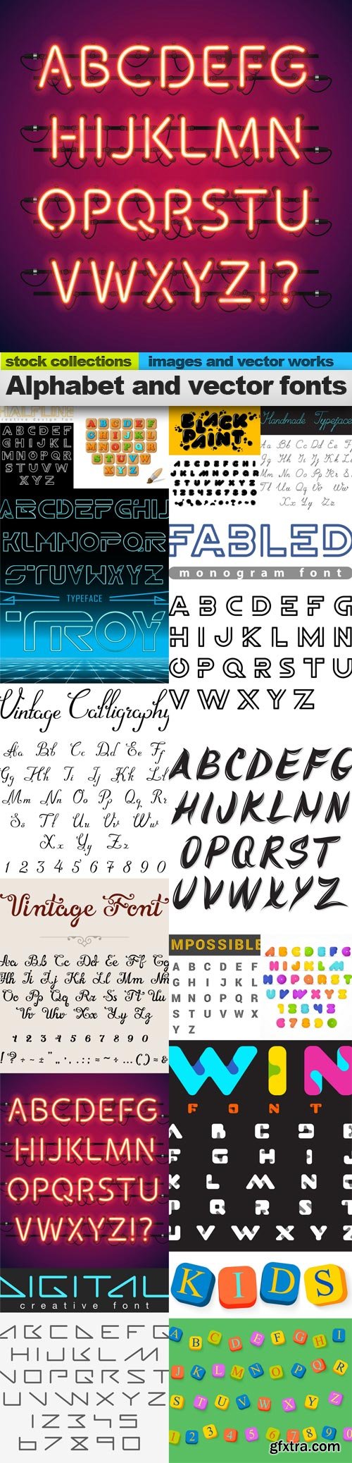 Alphabet and vector fonts, 15 x EPS