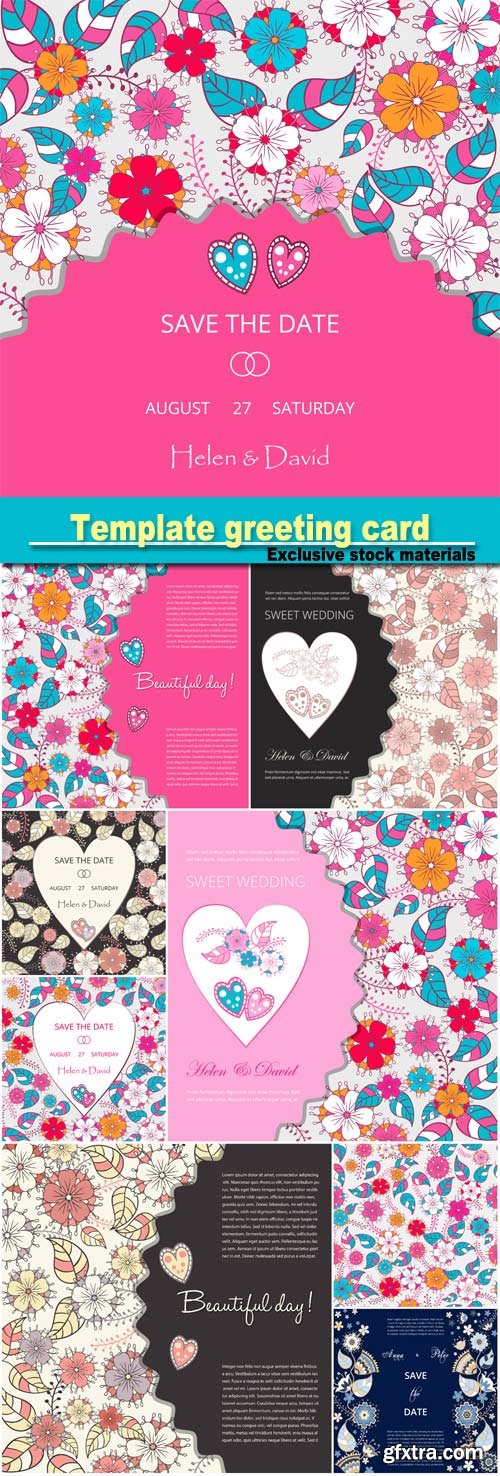 Template greeting card, save the date, made of flowers, herbs