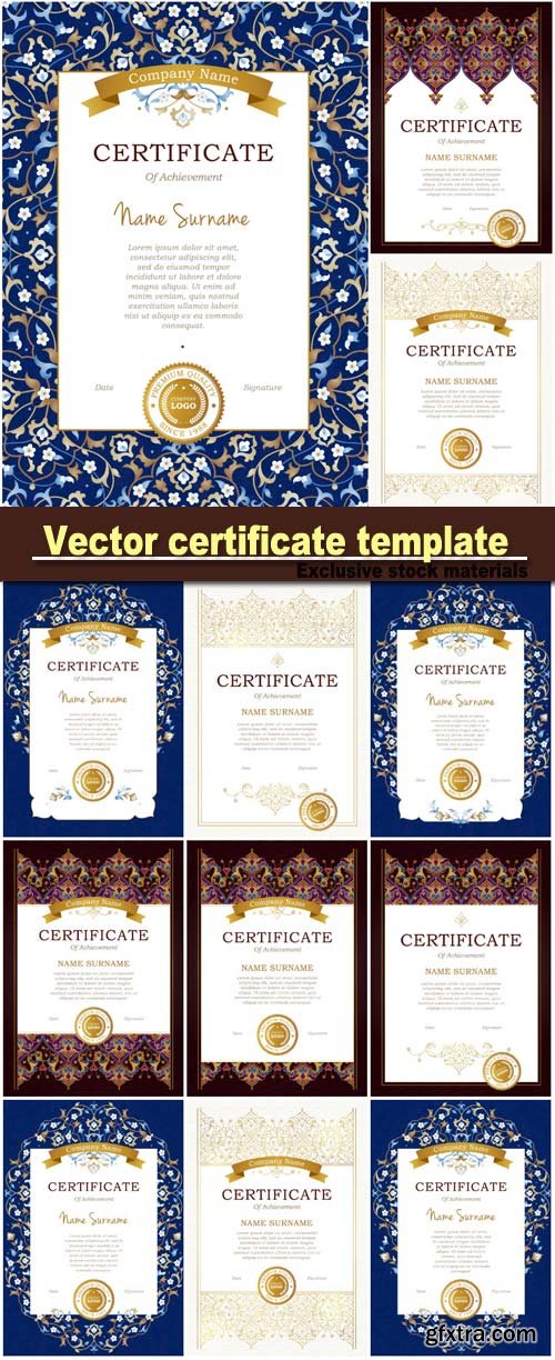 Vector luxury frame in Eastern style, certificate template with golden tracery