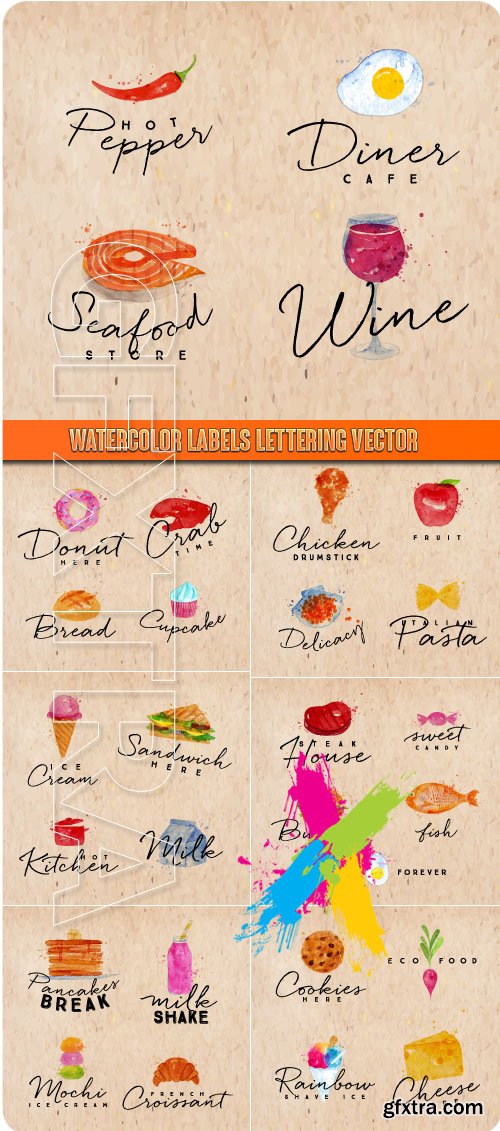 Watercolor labels lettering vector