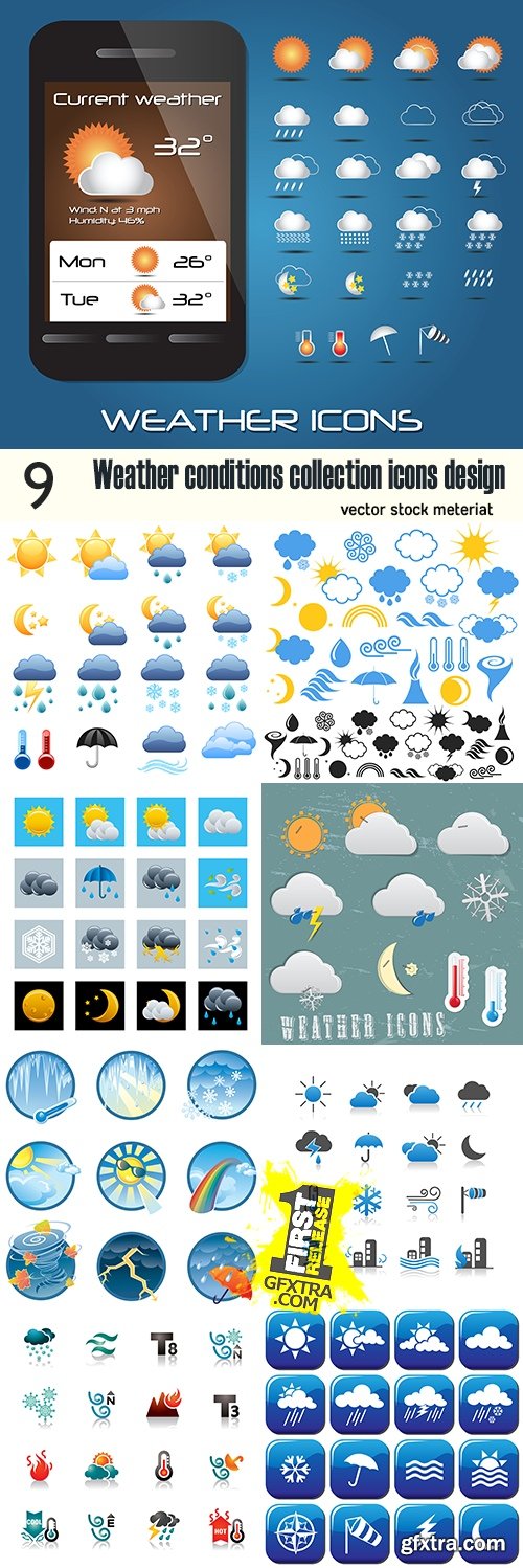 Weather conditions collection icons design