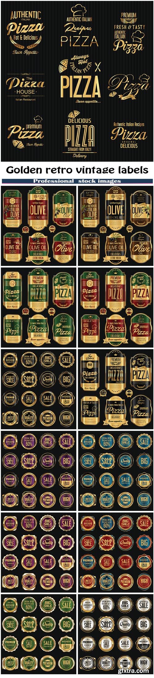 Golden retro vintage labels collection