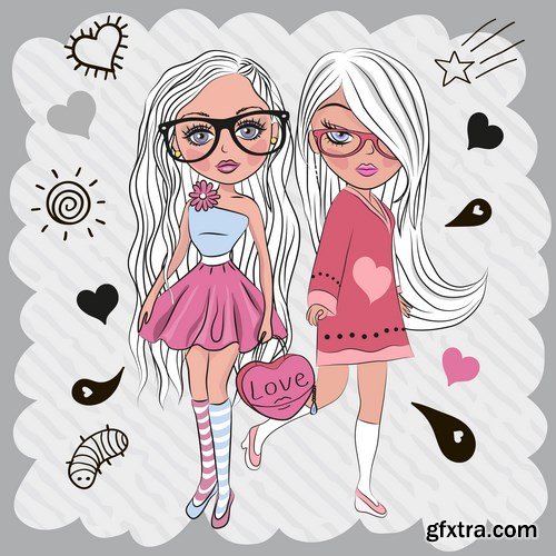 Cute Cartoon Girls  - 15xEPS