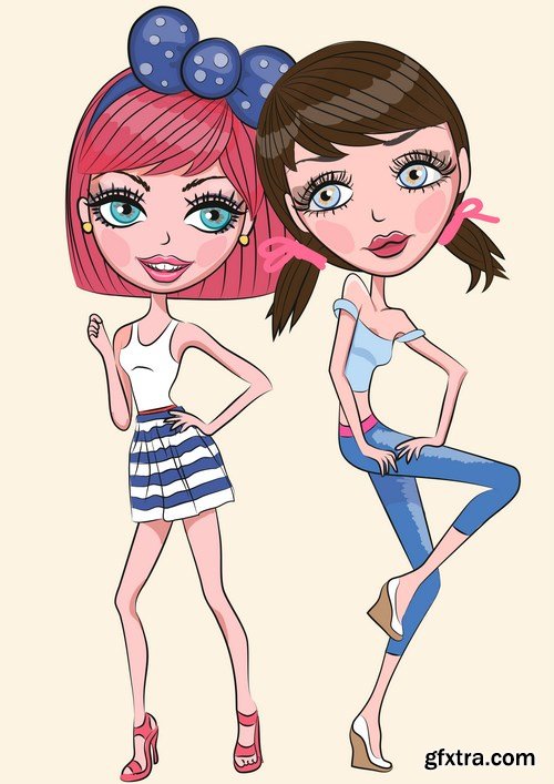 Cute Cartoon Girls  - 15xEPS