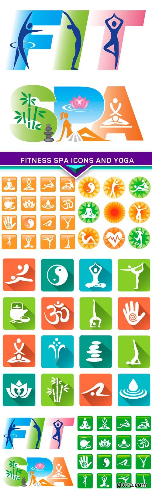 Fitness spa icons and yoga 5X EPS