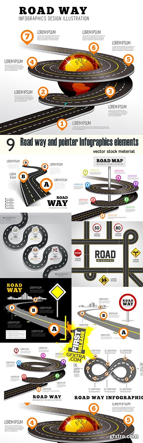 Road way and pointer Infographics elements