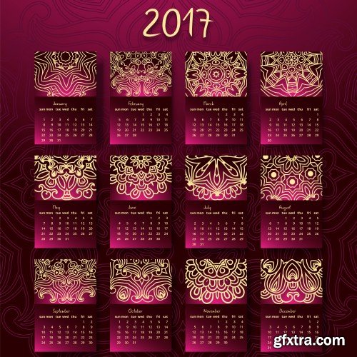 Luxury colorful 2017 year calendar template