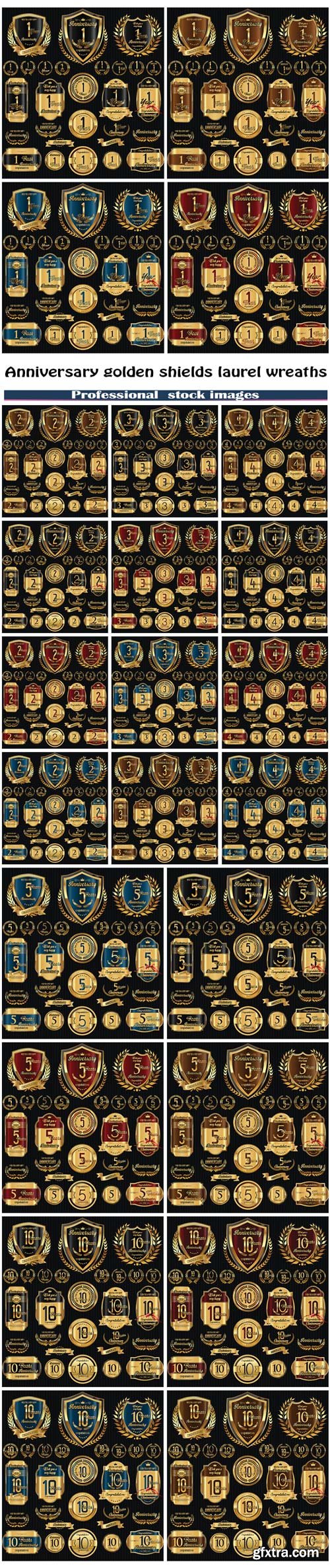 Anniversary golden shields laurel wreaths and badges collection