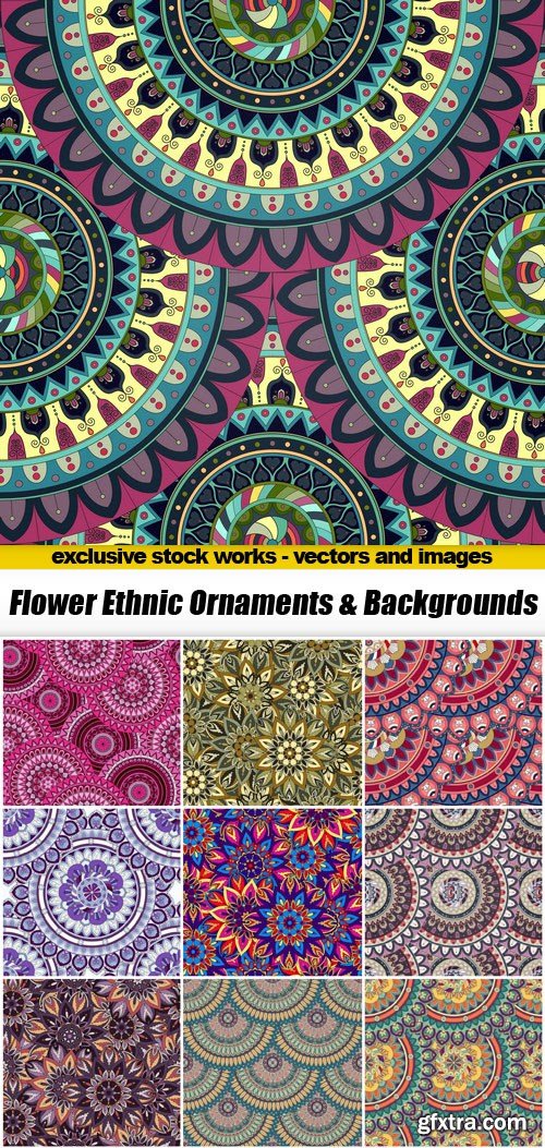 Flower Ethnic Ornaments & Backgrounds - 25xEPS