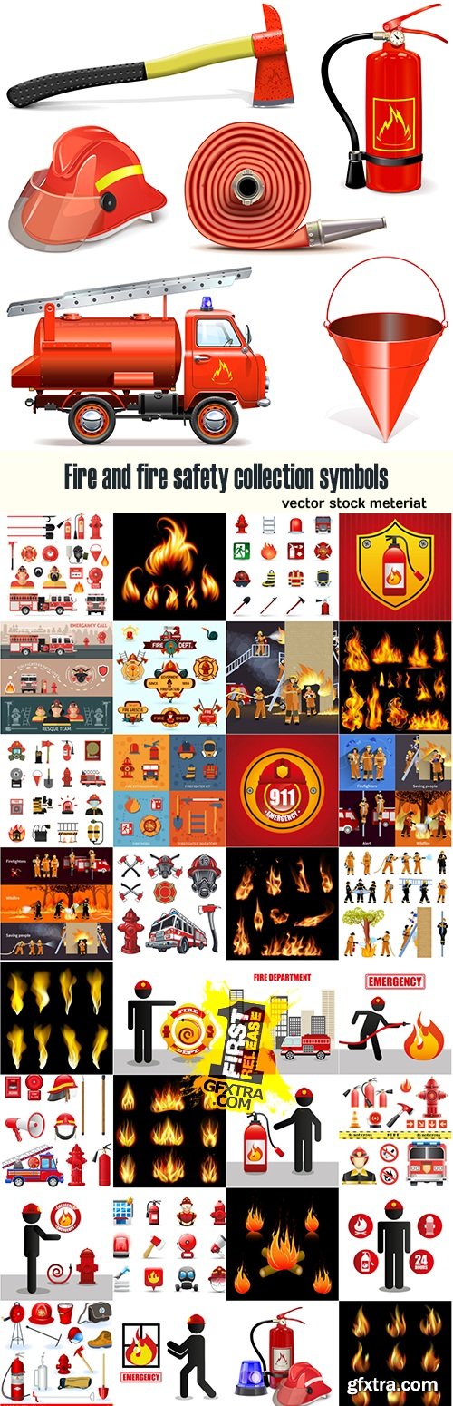 Fire and fire safety collection symbols