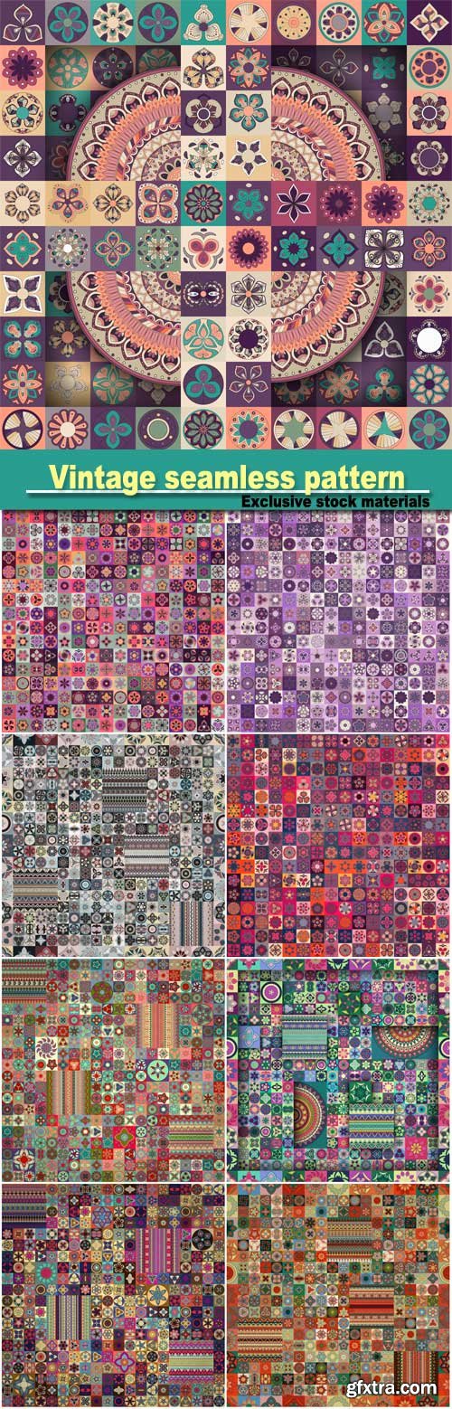 Colorful vintage seamless pattern with floral and mandala elements