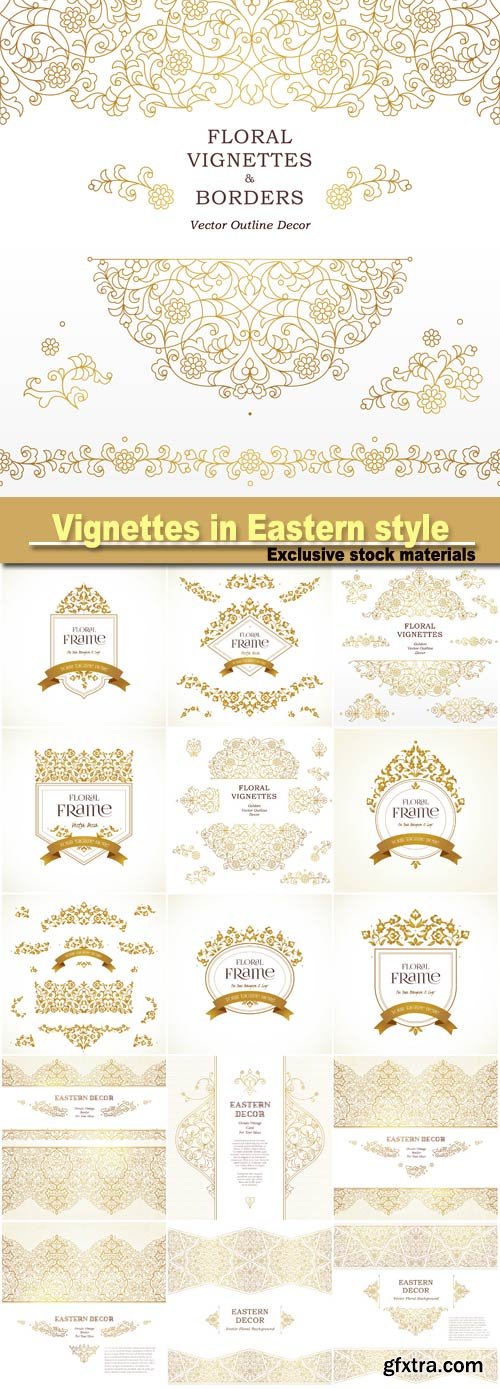 Vector set of vignettes, borders in Eastern style