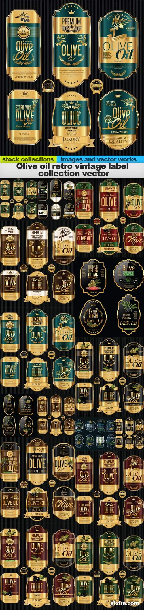 Olive oil retro vintage label collection vector, 15 X EPS