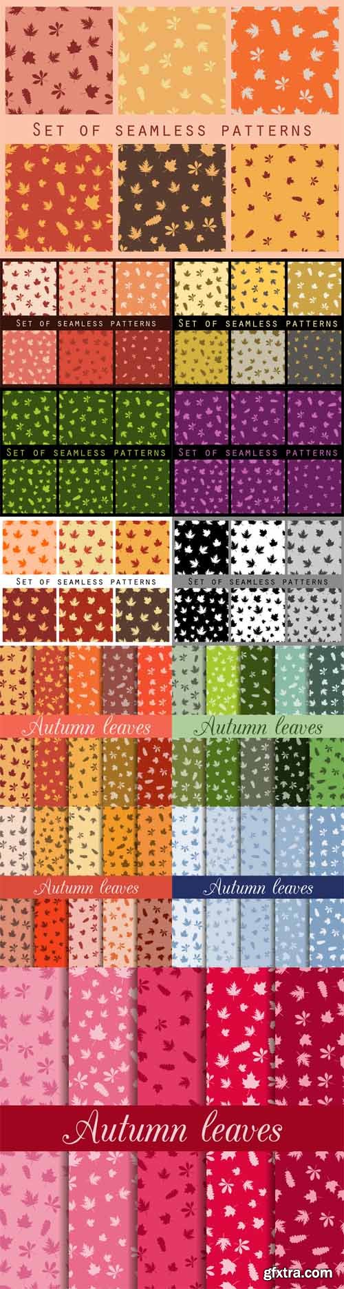 Vector Set - Autumn Leaves Seamless Pattern