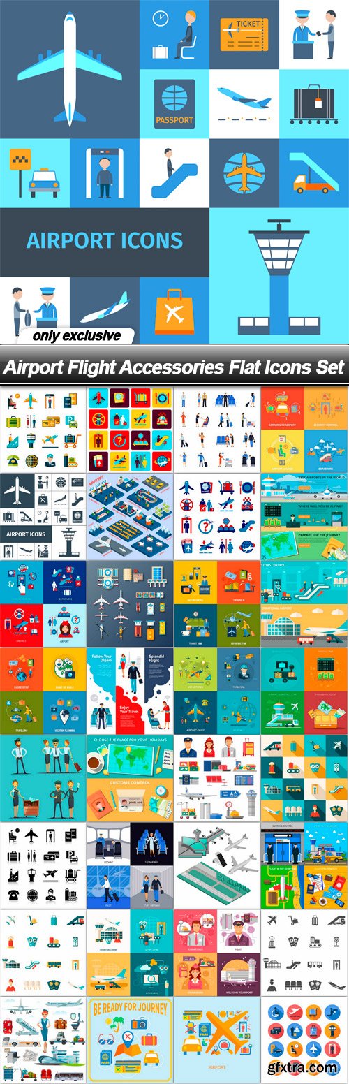 Airport Flight Accessories Flat Icons Set - 33 EPS