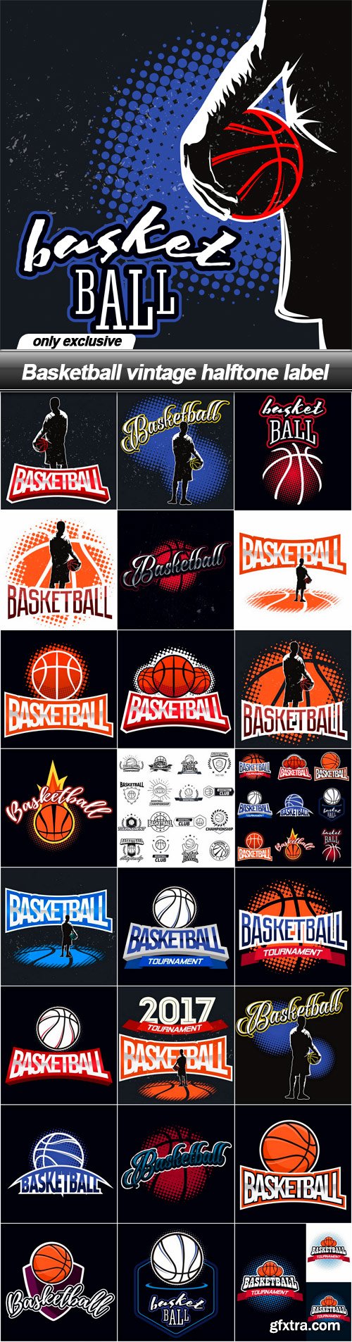 Basketball vintage halftone label - 25 EPS